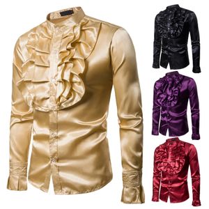 Vintage 70 -tals frill ruffle klänningskjorta för män vicotorian kostym topp gotisk punk retro tee faxu silk cravat skjorta halloween 240410