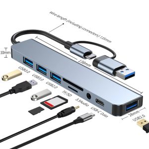 Hubs 8 in 1 USB 3.0 2.0 Hub per adattatore per laptop PC Charge PD 8 porte Dock Station da 3,5 mm SCHEDA TF/SD per MacBook Typec Splitter