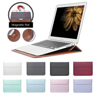 Cases Hüllkurve Beutel Leder -Laptop -Hülle für MacBook Air Pro 13 6 14 15 12 11 Zoll HP Lenovo Huawei Xiaomi Computer Hülle mit Ständer