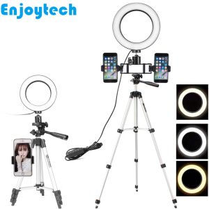 Tripods New Mini Tripod with Holder Bracket for iPhone Huawei Xiaomi Samsung Phones LED Flash Ring Light for Video Bloggers Selfie Sets