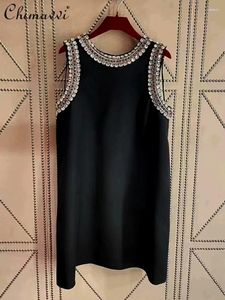 Lässige Kleider 2024 Frühling Sommer schwerer buntes Kristalle bestickter Kleid französische Mode elegante Mädchen ärmellose Kurzparty Damen Damen