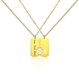 Pendant Necklaces 18k Gold Plated/Silver Color Stainless Steel Necklaces For Men Women Couple Pendant Custom Names Small Tag With Four Leaf Clover 240410