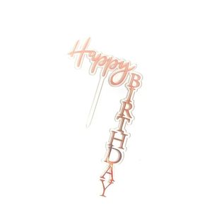 2024 Ny akryl höger vinkel Happy Birthday Cake Topper Baby Shower Decorations Kids Girl Party Favors Cake Decorating Supplies