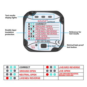 BISTER AST01 Elektrik Soket Test Cihazı AB US UK AU Plug RCD GFCI Test Çıkışı Zemin Sıfır Hat Fiş Polarite Faz Duvar Kontrolü