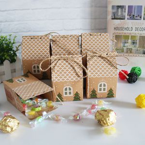 Julhusstil Christmas present Box Kraft Paper Gift Candy Bag Paper Bag Kraft Candy Cookies Box Xmas Party Supplies