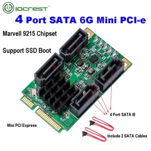 Karty Iocrest 4 Port Sata III 6G Mini PCIE Controller karta SATA3.0 Mini PCI Express karta adaptera SSD 88SE9215 Serwer Chip Desktop