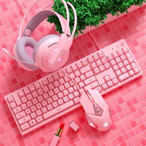 COMBOSE 2400DPI Pink Real Mechanical Tastiera meccanica e set di mouse Girls carine eSports Gaming Computer Peripherals con retroilluminazione 104 tasti