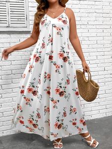 Finjani Womens Plus Size Cami Dress Floral Print Spaghetti Strap v Neck Olciveless Maxi for Summer 240410