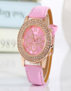 Relógios diamantes genebra numerais romanos wristwatch banda faux moda de couro de couro dupla de cristal duplo relógio relógio