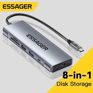 Hubs Essager 8in1 USB -nav med disklagringsfunktion USB Typec till HDMicompatible Laptop Dock Station för MacBook Pro Air M1 M2