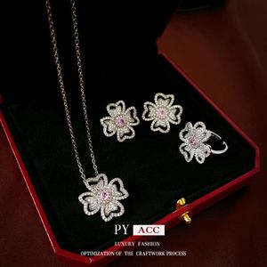 Korean Light Zircon Flower Love Earrings, Necklace Ring Set, Fashionable and Elegant Charm Jewelry for Women