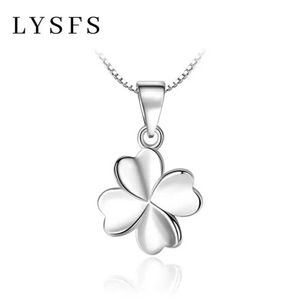 Подвесные ожерелья Lysfs Аутентичное серебряное серебро четырех листовых клевер Clover Ожежее