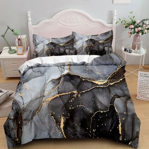 Bedding de mármore Conjunto de King/Queen Size, Cinzen Grey Gold Duvet Cover homens adultos adultos de arte abstrata moderna tinta corante gótica de colcha macia