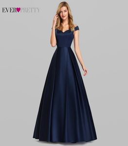 Navy Blue Satin Evening Dresses Ever Pretty EP07934NB ALine VNeck Elegant Formal Long Dresses Vestidos De Fiesta De Noche 2020 C6438561