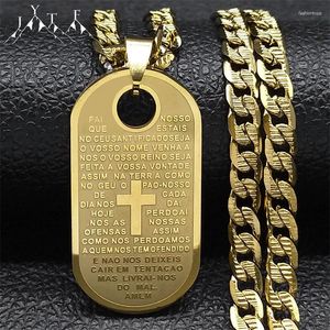 Pendant Necklaces Hip Hop Portuguese Bible Praying Cross Necklace For Men Women Stainless Steel Gold Color Religious Men's Jewelry Gift