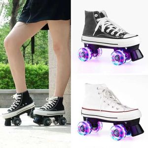 Inline Roller Skates Adult Double-row Roller Skates high-top Classic Canvas Quad Skating Sneakers Four-wheel Boys and Girls Leisure Flash Wheel Y240410