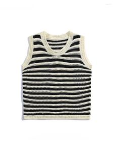 Men's Vests O-neck Sleeveeless Striped Knitted Tops Trendy High Street Summer Simple Loose Casual All-match Sweater Waistcoat