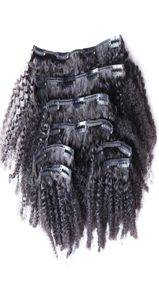 Clip in Human Hair Extensions 100g Colore naturale Afro Kinky Clip Ins 8PCS Clip afroamericano nelle estensioni dei capelli umani8990222