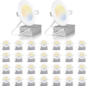 30 pacchetto Luce a soffitto a carico a LED a LED a LED da 6 pollici con scatola di giunzione, 2700-5000K selezionabile, 12W EQV 110W, Downlight da killer dimmerabile, luminosità 900lm alta