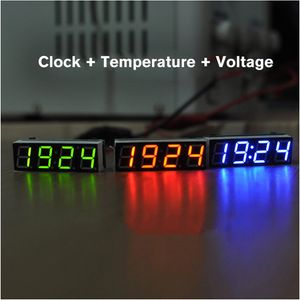 3 I 1 LED Digital Time Alarm Clock Temperaturspänningsmodul Voltmetertermometer för bilelektronisk DIY -klockheminredning