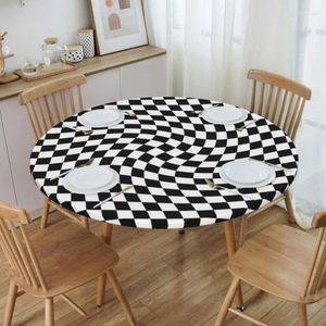 Table Cloth Round Check Black Twist Waterproof Tablecloth 40"-44" Cover Backed With Elastic Edge