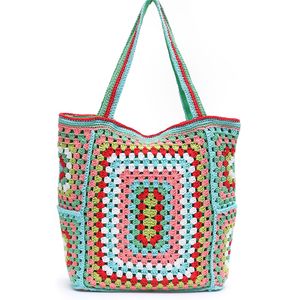 HBP Bunte gestrickte Einkaufstasche Bohemian Umhängetasche Strandtasche Frauen Handtasche Wochenendreise Tasche Großer Kapazität Einkaufstasche Strickeinkaufstasche Hochqualität