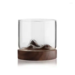 Bardak Saucers varış 5 oz dağ şarap bardağı ahşap alt viski gözlükleri Japon ev çay bardağı masif ahşap taban