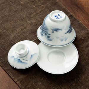 155 ml retrô pintado à mão azul e branco porcelana Tea Tureen Sancai tigela coberta Grande chá doméstico Fazendo chá de chá de kung fu presente