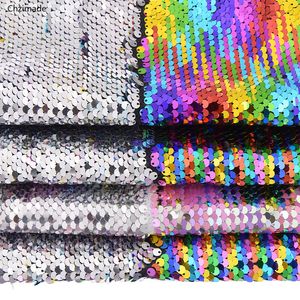 Lychee Life 29cmx21cm A4 Rainbow Reversible Sequin Fabric High Quality Shiny Fabric DIY Syförsörjning