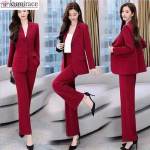 Women's Suits Blazers Spring 2023 New Single Breasted Pocket Blazer Jacket Casual Trousers Two-piece Elegant Women's Trousers Suit Office Suit C240410