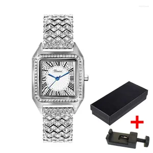 Wristwatches Top Diamond Square Dial Women's Watch Waterproof Steel Band Elegant Silver For Wife Gift Relogio Feminino