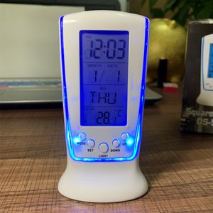 Cyfrowy LED Blue Night Light Calendar Termometr LCD Display Music Alarm Burzyn LCD Time Desktop Table Table