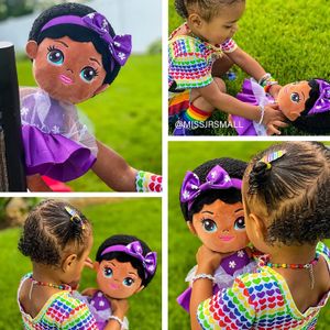 OUOZZZ 14" Plush Baby Doll African American Doll Kawaii Deep Skin Tone Stuffed Ragdoll For Girls Kids Cute Plush Toy Dolls Gift