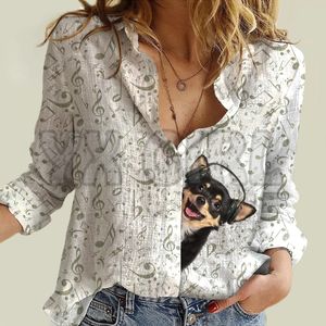 YX GIRL Great Music With Cavalier King Charles Women's Long-Sleeve Shirt 3D Printed Button-down Shirt Casual Unique Streewear