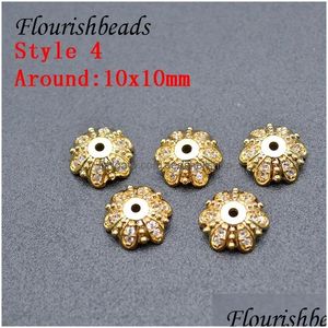 Alloy Beads 8Mm 10Mm Nickel Spacer Cz Paved Flower Shape Bead Cap Gold Color Diy Jewelry Bracelet Making Accessories 50Pc/ Lot Drop De Dhd8C