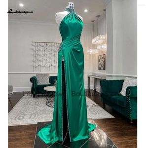 Sukienki imprezowe Lakshmigown seksowna zielona zielona satynowa sukienka wieczorna suknie 2024 Vestidos Crystal Mermaid Women Prom