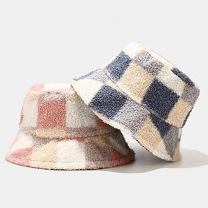 Utomhus varmt lamm faux päls hink hatt solid fluffig fiske mössa fiskare kvinnor vinter240410