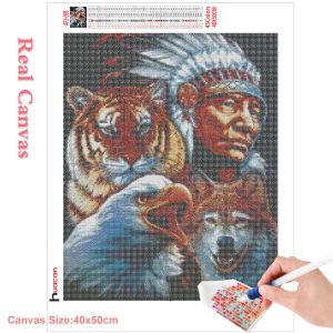 Huacan Diamond Painting Indianie Cross Stitch 5D Diamond Haftowanie pełne kwadratowe wiertarki Prezenty obrazowe