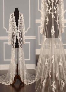 2019 تصميم جاكيتات زفاف جديدة التصميم لفستان زفاف طويل الأكمام انظر من خلال الطابق الدانتيل بطول الرؤوس الكبهة المخصصة الحجم 7827767