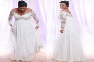 Long Sleeves Plus Size Wedding Dresses With Deep Vneck Applique Beach country Wedding Gowns Off The Shoulder Bridal Gowns Vestido8526788