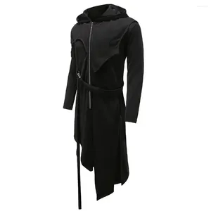 Men's Trench Coats 2024 Spring And Autumn Mid Length Windbreaker Coat Irregular Zipper Hooded