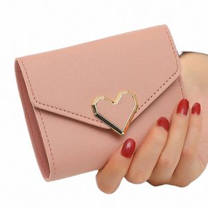 Nya korta kvinnliga plånböcker Kpop hjärtformad söt liten kvinnors plånbok högkvalitativ pu läder smal enkel kvinnlig handväska r8gs#