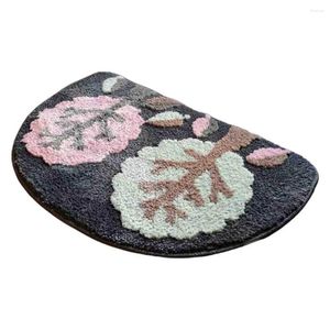 Mattor Flower Bath Mat Boho Cartoon Panda Mönster Semicircle Floor Badrumsmattor för kök