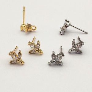 NOVA CHEGADA!8x7mm 50pcs Brass Conectores de brinco de penas de zircônia cúbica para peças de brinco DIY, componentes de descobertas de jóias