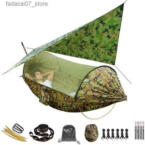 Hammocks Camping Hammock Portable Anti Roll Hammock Tenda con baldacchino a pioggia Migliore viaggio di sopravvivenza escursionistica all'aperto