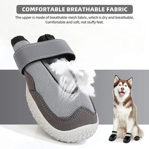 Benepraw Sapatos de cachorro respiráveis refletidos refletivos com botas de cachorro à prova de cachorro à prova de filhote de cachorro Protetores de pata ao ar livre solas de borracha para corrida para caminhadas