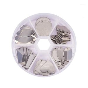 Charms 60 PCs Aço inoxidável redondo redondo oval Retângulo de coração em branco Tag de estampagem pingentes 6 estilos para jóias fabricadas12163