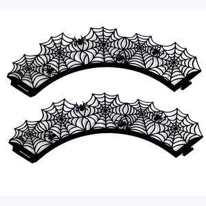 50pcs Black Spider Web Laser Cut Cupcake Liners Halloween Party Cupcake Oprogram