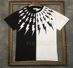 Wiosenne lato Mens T Shirty Europe Black and White Switching Tshirt Men Geometry Print T Shirt Fashion Women Casual Cotton Top