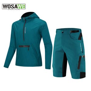 Giacca da ciclismo da uomo Wosawe Set parziale con cerniera a vento impermeabile + bermuda Coat da corsa riflettente MTB Bike Cycling Clothing